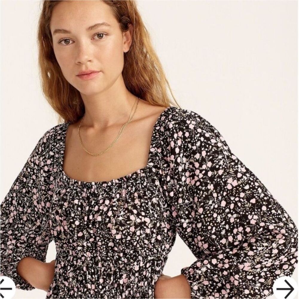J. Crew Puff-sleeve drapey crepe top in fall garden floral Size Small
